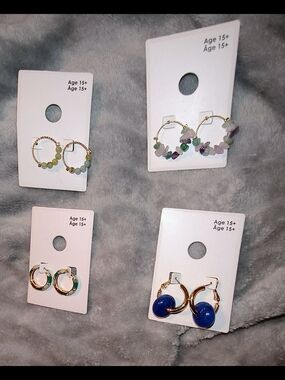 Hoop Earrings Set with Multicolor Beads and Stones